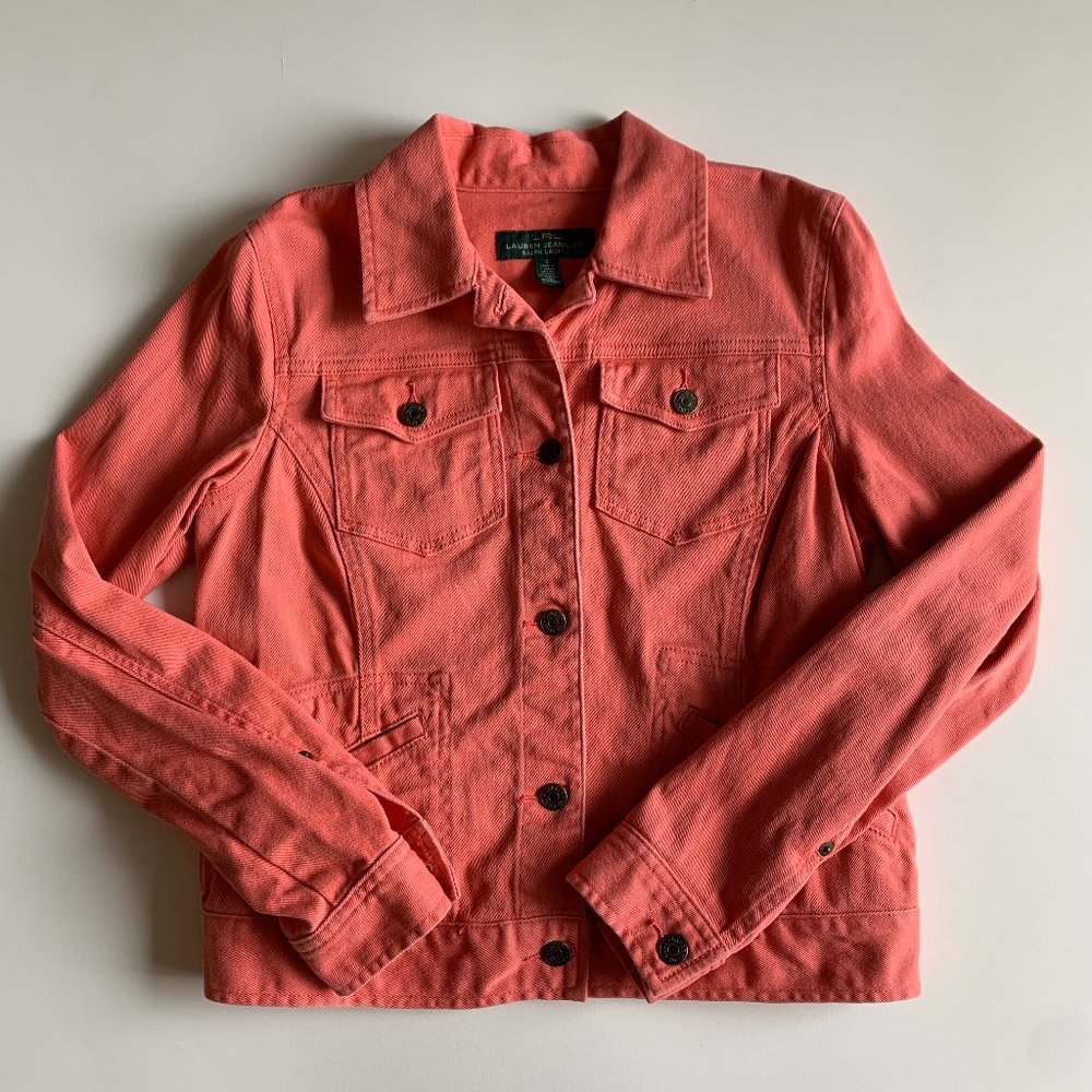 Lauren Ralph Lauren Pink Denim Jacket Size Small Statement Piece Long Sleeve
